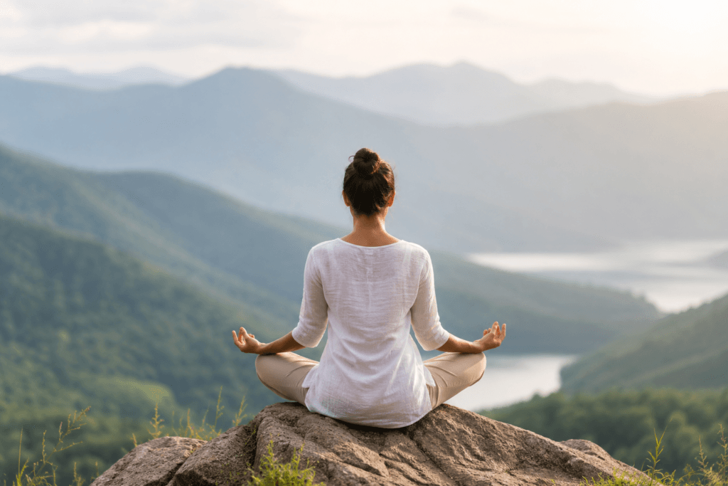 Person meditating in nature to support daily mindfulness and emotional well-being