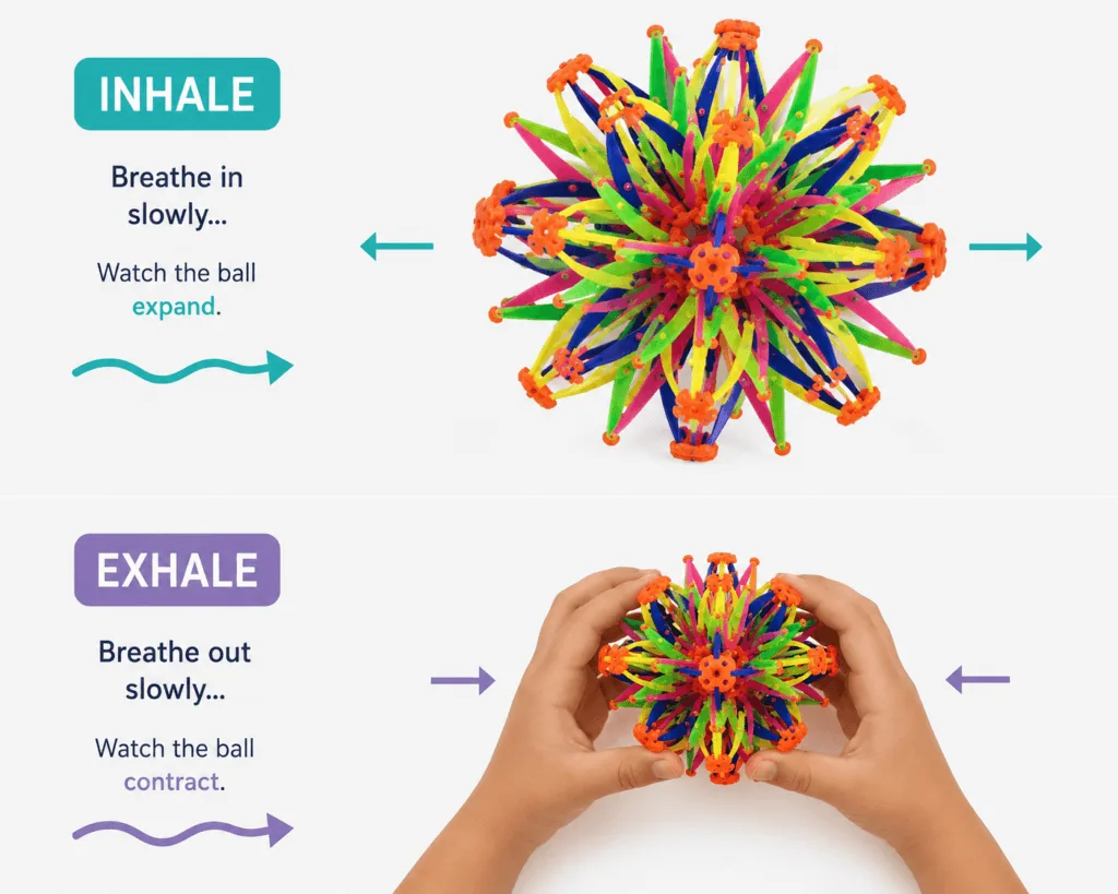 Colorful breathing ball expanding and contracting for guided visual breath control exercises