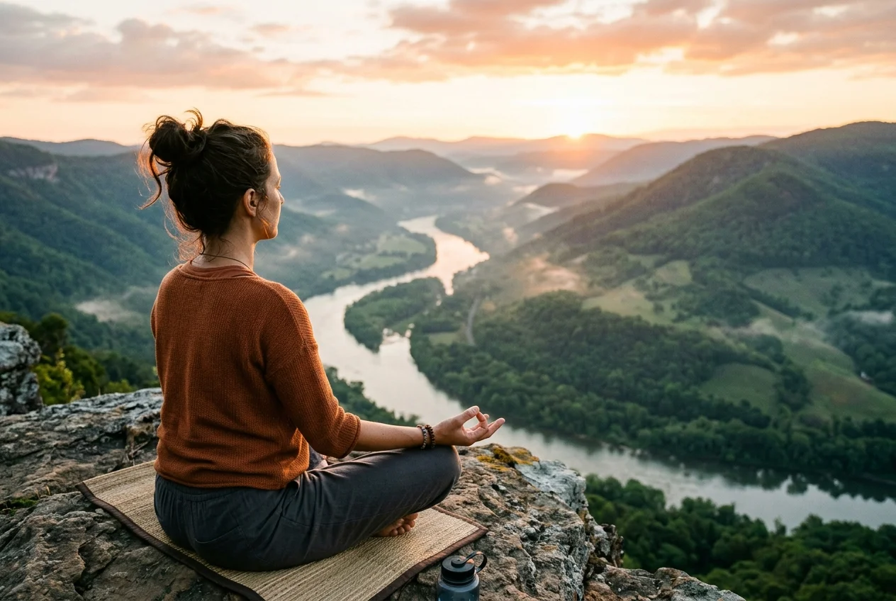 Person meditating in nature to support daily mindfulness and emotional well-being