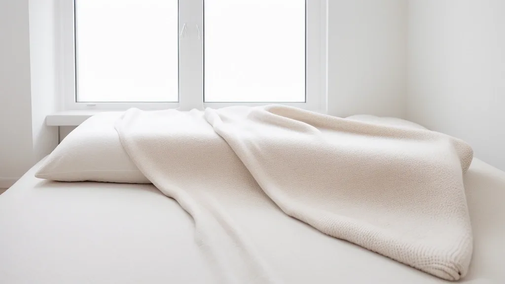 A folded woollen blanket at the end of a neatly made bed in soft daylight