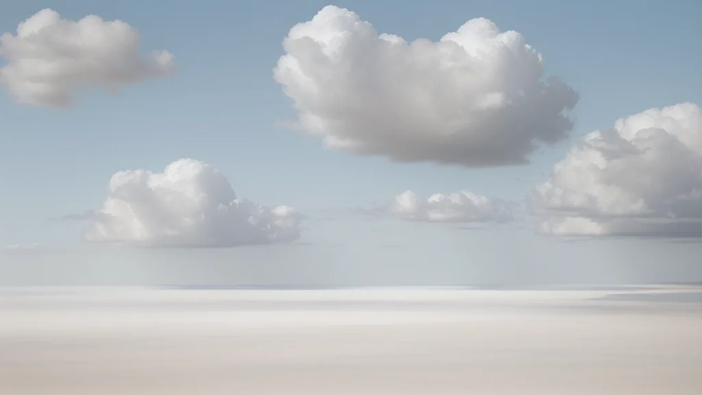 A wide open sky with slow-moving clouds above a distant horizon