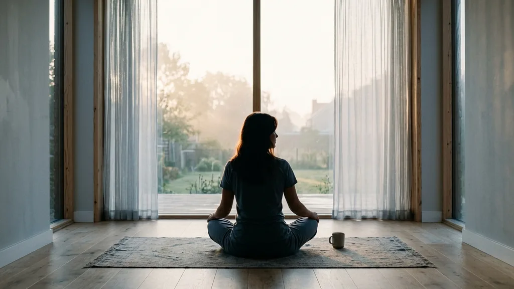 A person standing in silhouette at a bright window, looking out